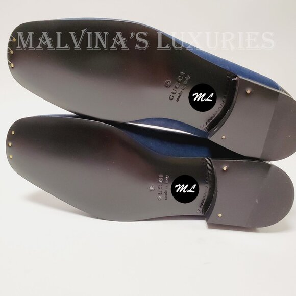 GUCCI SHOES MENS NY YANKEES INSIGNIA BLUE VELVET LOAFERS - Picture 14 of 14
